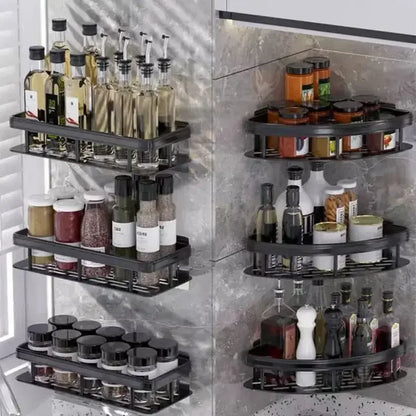 Bathroom Storage Rack, No-Drill Wall Mount Corner Shelf, Multipurpose Self-Adhesive Aluminum Bathroom Wall Mounted Storage Organizer Shelf Holder/Rack/Bathroom Accessories - Confia - reusablefoodstoragebags confia