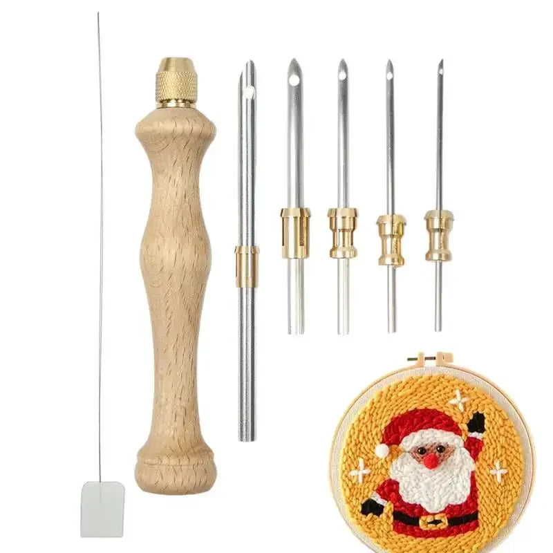 Wooden Embroidery Punch Needle Adjustable Knitting Embroidery Pen Punch Pen with Wooden Handle DIY Craft Sewing Tools - Confia
