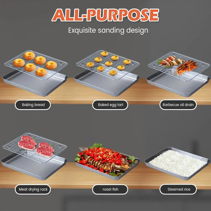 Stainless Steel Baking Pan Tray With Wire Rack Cake Baking BBQ Pan Tray Plate Oven Brownie Rack Cooking Roasting Grilling Tool - Confia