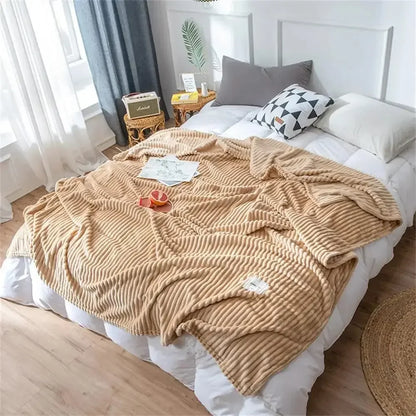 Striped Flannel Blankets For Beds Solid Pink Blue Color Soft Warm Mink Throw Sofa Cover Bedspread Beach Airplane Travel Blankets - Confia - reusablefoodstoragebags confia