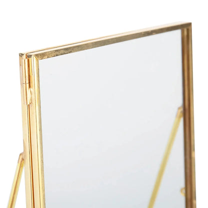 Decorative Glass Photo Frame with Gold Metal Stand, Table Brass double Glass Photo Frame for Dried, pressed Flowers, Floating Frame for Gifting 5x7 inches Tabletop, decorative - Confia