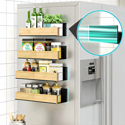 4 Pack Magnetic Spice Storage Rack Organizer for Refrigerator and Oven, Wood Fridge Organizers and Storage - Confia - reusablefoodstoragebags confia