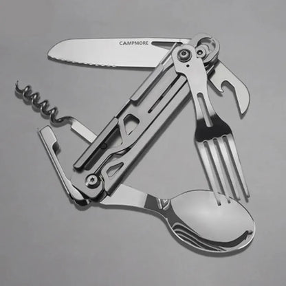 Outdoor Tableware Multi-function Portable Folding Spoon, Fork, Knife, Cork Opener and Bottle Can Opener for Travel Foldable Cutlery Camping Equipment - Confia