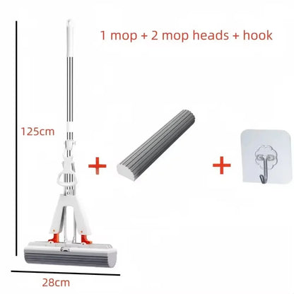 Collodion Mop Foldable Water Free Hand Washing Squeeze with Stainless Steel Handle, Foam Sponge Mop for Hardwood Laminate Tile - Confia - reusablefoodstoragebags confia