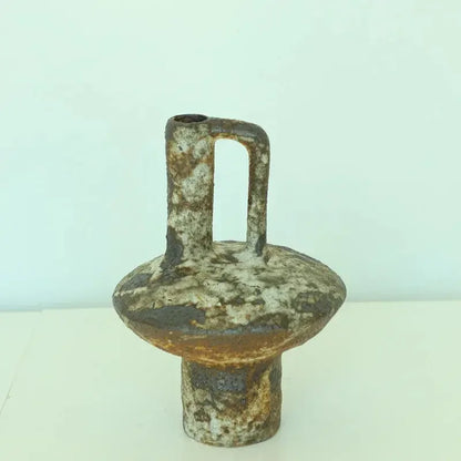 Ceramic Vase Coarse Ceramic Vase Flower Arrangement Retro Handmade Wabi Sabi Style Dry Flowers Zen Flower Arrangement - Confia