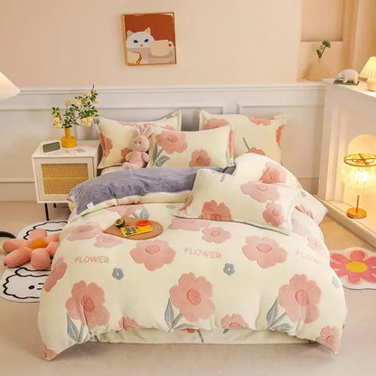 Winter Duvet Cover Thick Fleece Warm Flannel Coral Double Sided Velvet Bedding - Confia - reusablefoodstoragebags confia