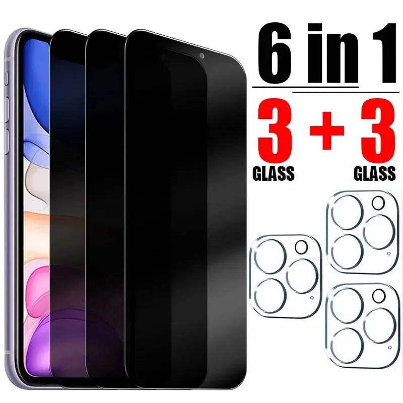 6IN1 Anti-Spy Tempered Glass For iPhone 14, 11, 12, 13, 15 Pro Max - Confia - reusablefoodstoragebags confia