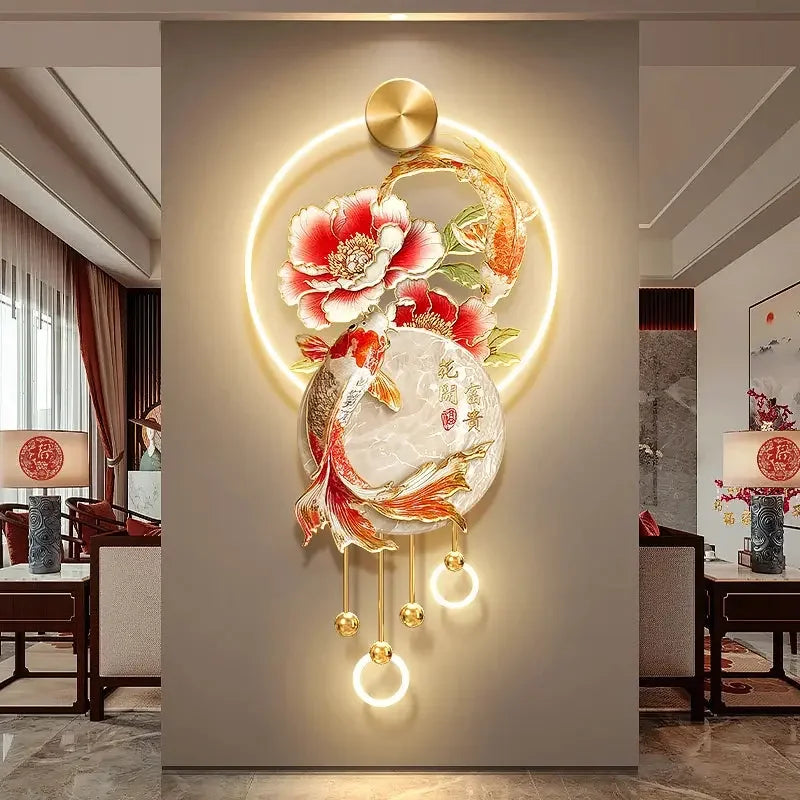 Flowers Bloom A Living Room Bedroom Study Decoration Painting Koi Fish Corridor Hanging Painting New Chinese Style Mural Lights - Confia