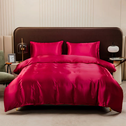 Satin Surface Duvet Cover Colored Bedding Set Queen Size Quilt Cover High Quality Skin-Friendly Fabric Bedding No Sheet - Confia - reusablefoodstoragebags confia