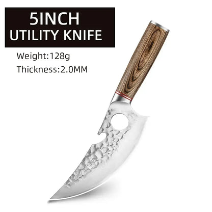 Kitchen Chef Knives Hand Forged Hammer Fruit Vegetable Meat Butcher Cleaver Professional Sharp Slicing Boning Knife with Holder - Confia