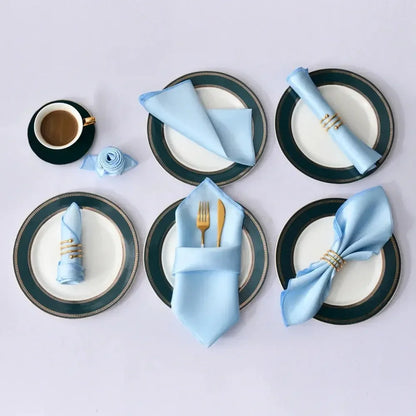 12Pcs 30*30cm Square Satin Table Napkin | Hotel Serving Table Napkins | Washable Handkerchief | Wedding Birthday Banquet Decoration - Confia - reusablefoodstoragebags confia