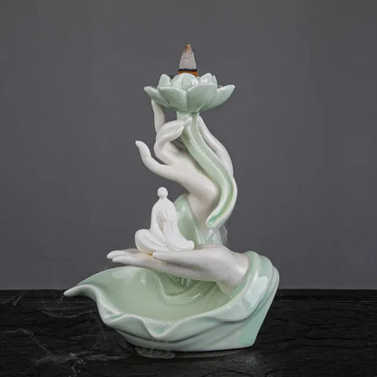 Ceramic Backflow Incense Stove Zen Buddha Hand Creative Home Agave Incense Incense Stove Incense Plate Accessories - Confia