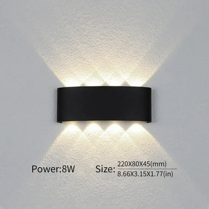 16 Watts Wall Lights 8 Ray Oval Up-Down LED Outdoor Waterproof IP65 Exterior Wall Step Light Fixture Waterproof Lamp (Warm White, Black Body) 16 Watts (8 Way) - Confia
