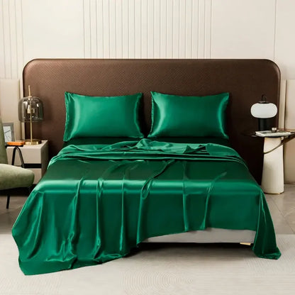Satin Bed Sheet Sets for Summer Silky Smooth Top Sheet with Pillowcase Single/Queen/King Ice Cooling Flat Bed Sheet Sets - Confia - reusablefoodstoragebags confia