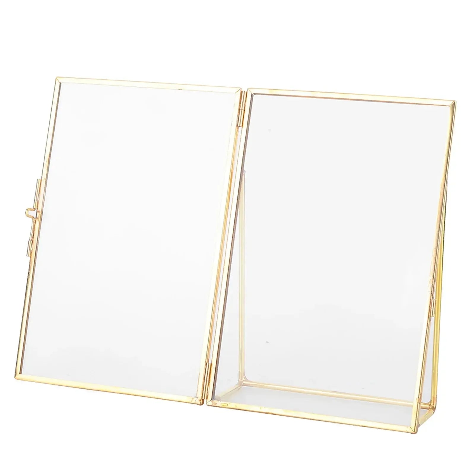 Decorative Glass Photo Frame with Gold Metal Stand, Table Brass double Glass Photo Frame for Dried, pressed Flowers, Floating Frame for Gifting 5x7 inches Tabletop, decorative - Confia