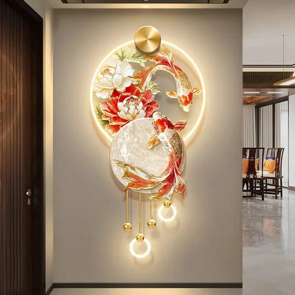 Flowers Bloom A Living Room Bedroom Study Decoration Painting Koi Fish Corridor Hanging Painting New Chinese Style Mural Lights - Confia