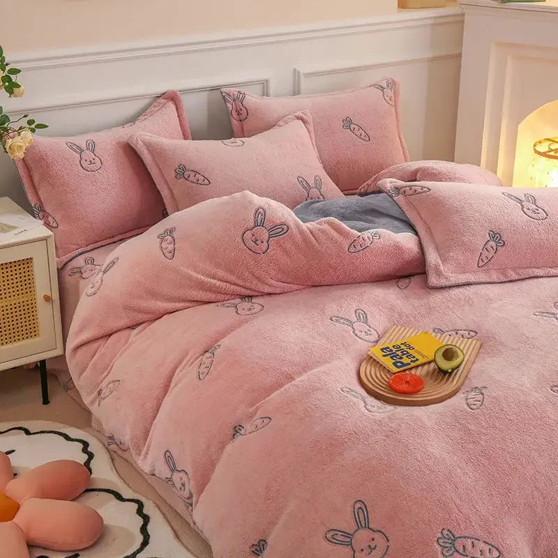 Winter Duvet Cover Thick Fleece Warm Flannel Coral Double Sided Velvet Bedding - Confia - reusablefoodstoragebags confia