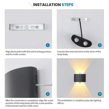 16 Watts Wall Lights 8 Ray Oval Up-Down LED Outdoor Waterproof IP65 Exterior Wall Step Light Fixture Waterproof Lamp (Warm White, Black Body) 16 Watts (8 Way) - Confia