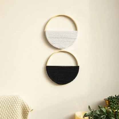2Pcs Hand Woven Bohemian Wall Hanging Circular Wooden Cotton Rope Wall Decor Art Chic Bedroom Living Room Ideal Tapestries - Confia