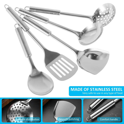 5Pcs Kitchen Cooking Utensils Set Stainless Steel Spoons Spatula with Ergonomic Handle Heavy-Duty Washable Spoons Utensils - Confia
