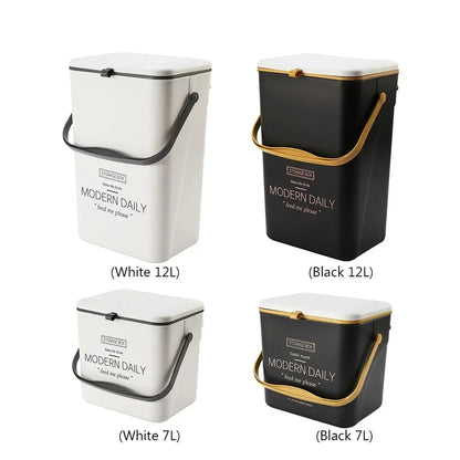 7/12L Compost Bin Wall Mounted Garbage Container with Lid Hanging Garbage Basket Recycling for Kitchen Counter Top Or Under Sink - Confia - reusablefoodstoragebags confia