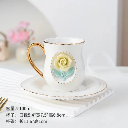 Ceramic rose cup, coffee cup plate set, handmade ceramic flower cup Gift for Women - Confia