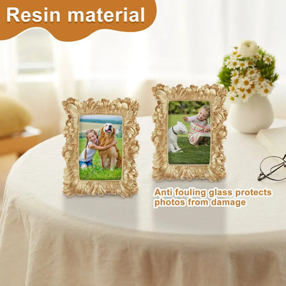 Picture Frame Antique Leaf Embossment Photo Frame with Protection Glass Vintage Decorative Frames Perfect for Home Decor, Unique Gift Idea, Durable, Birthday, Wedding, Return Gift - Confia