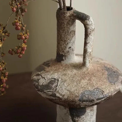 Ceramic Vase Coarse Ceramic Vase Flower Arrangement Retro Handmade Wabi Sabi Style Dry Flowers Zen Flower Arrangement - Confia